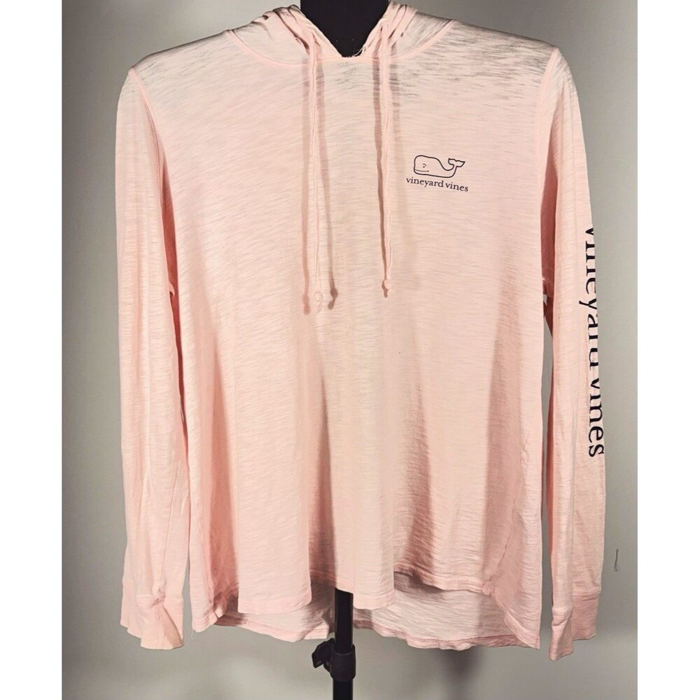 Vineyard Vines Women’s Pullover Hoodie Pink Size L Cotton Knit Whale Logo